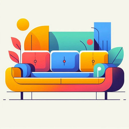 Modern living room with sofa. Colorful flat style illustration. Vector illustration.のイラスト素材