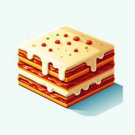Illustration of a stack of lasagna on a white background.のイラスト素材
