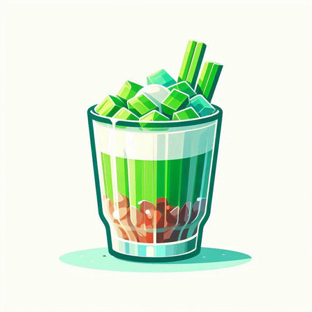 Green smoothie in a glass with ice cubes. Vector illustration.のイラスト素材