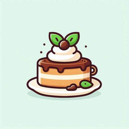 Cake with cream and mint. Vector illustration in cartoon style.のイラスト素材