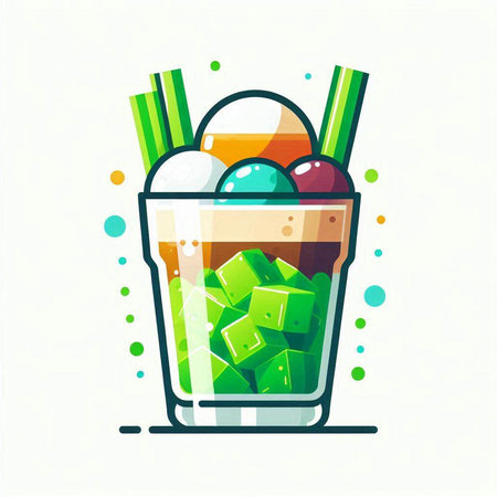 Cocktail with ice cubes and straws. Vector illustration.のイラスト素材