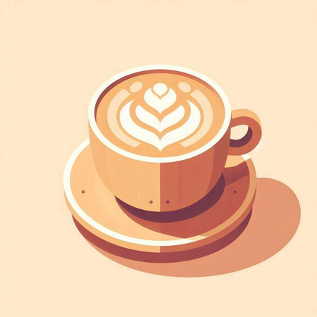 Coffee cup with latte art in flat style. Vector illustration.のイラスト素材