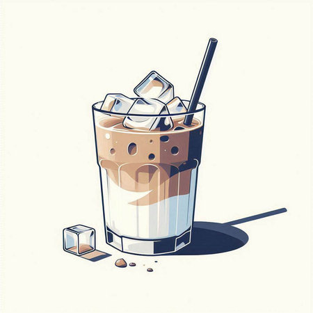 Iced coffee with ice cubes in a glass. Vector illustration.のイラスト素材