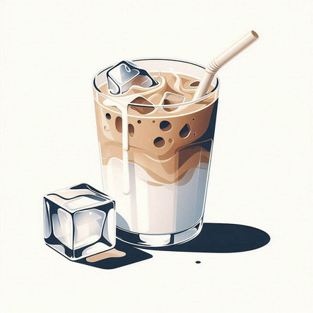 Iced coffee in a glass with ice cubes. Vector illustration.のイラスト素材