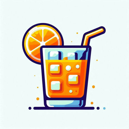 Cocktail icon. Vector illustration of a glass of orange juice with a straw and a slice of orange.のイラスト素材