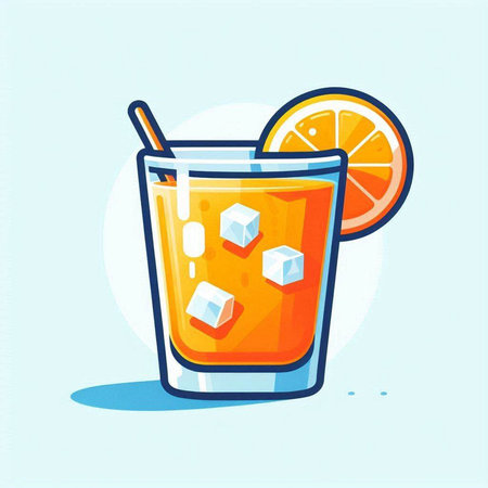 Cocktail with orange slice and ice cubes. Vector illustration.のイラスト素材