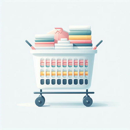 Shopping cart full of books and stationery, vector illustration.のイラスト素材