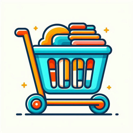 Shopping cart icon. Vector illustration of a shopping cart filled with products.のイラスト素材