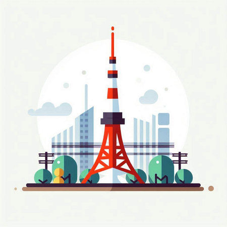 Tokyo tower. Japan landmark. Flat design. Vector illustration.のイラスト素材
