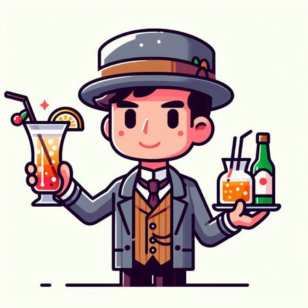 Bartender holding glasses of cocktail. Vector illustration in cartoon styleのイラスト素材