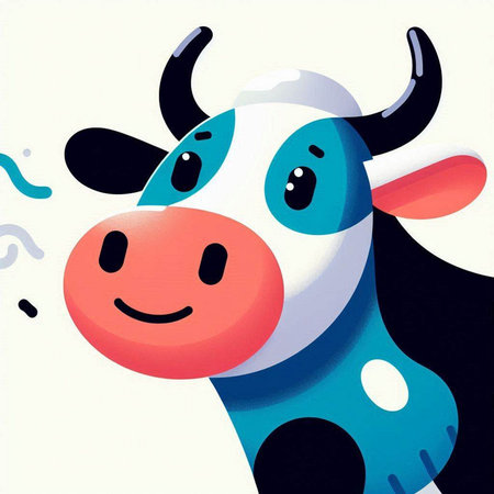 Illustration of a cute cow in cartoon style on a white backgroundのイラスト素材