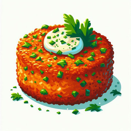 Illustration of a tomato cake with mayonnaise and parsleyのイラスト素材