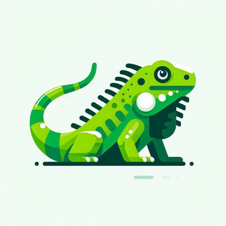 Green iguana isolated on white background. Vector illustration in flat style.のイラスト素材