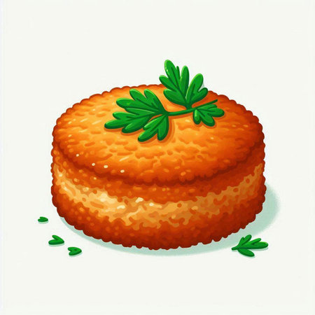 Illustration of a round cake with parsley on a white backgroundのイラスト素材