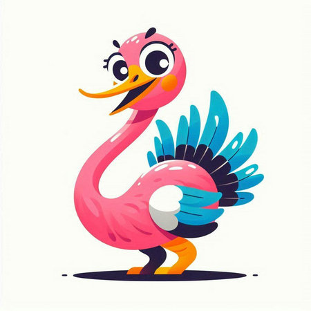 Funny pink flamingo. Cute cartoon character. Vector illustrationのイラスト素材