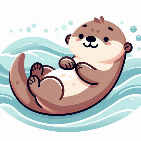 Cute cartoon baby otter in the sea. Vector illustration.のイラスト素材