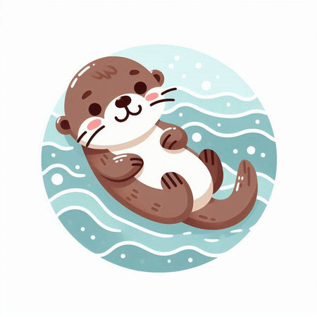 Cute baby otter swimming in the sea. Vector illustration.のイラスト素材
