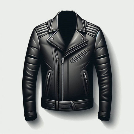 Black leather jacket isolated on white background. Realistic vector illustration.のイラスト素材