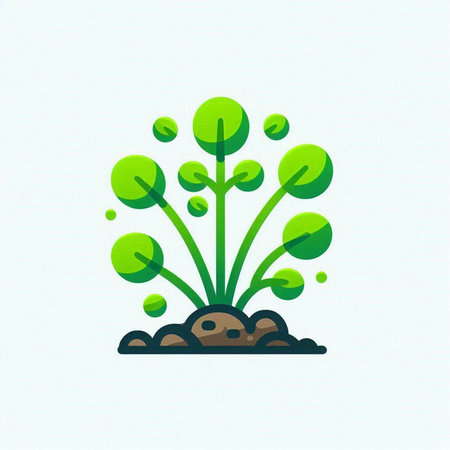 Green plant with roots and leaves in the soil. Vector illustration.のイラスト素材