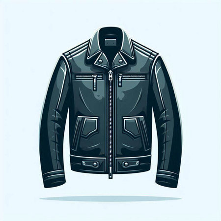Vector illustration of a black leather jacket on a white background. Front view.のイラスト素材