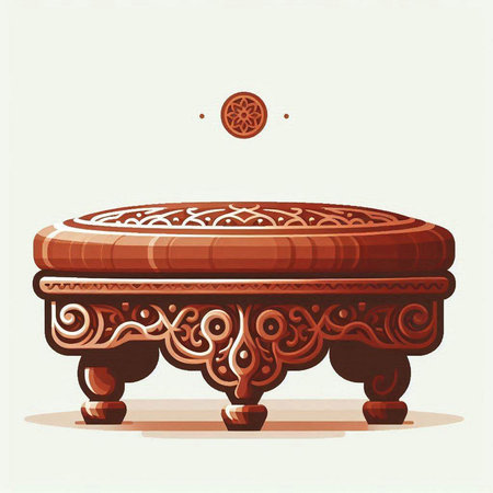Illustration of a wooden table in oriental style on a white backgroundのイラスト素材