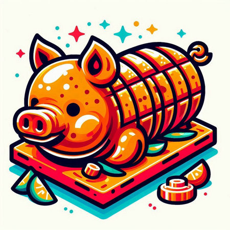 Cute cartoon pig. Vector illustration of a piggy on a white background.のイラスト素材