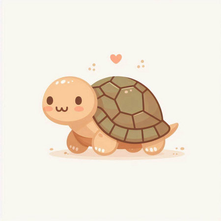 Cute cartoon turtle vector illustration. Cute baby turtle character.のイラスト素材
