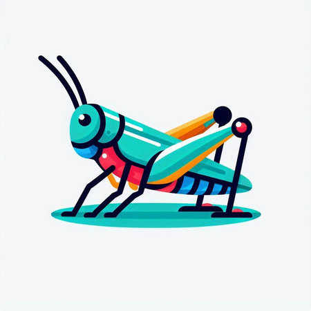 Colorful grasshopper icon, vector illustration, flat design.のイラスト素材