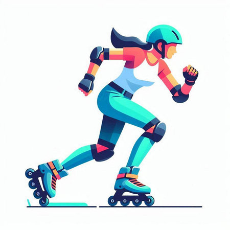 Roller skater vector illustration. Cartoon woman on roller skates.のイラスト素材