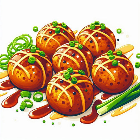 Illustration of a group of sweet potato balls on white background.のイラスト素材