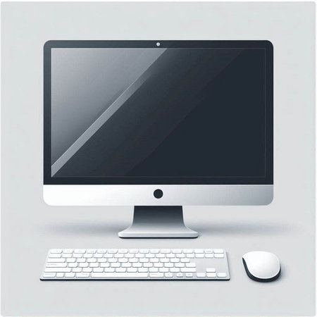 Computer monitor with keyboard and mouse. Vector illustration for your design.のイラスト素材