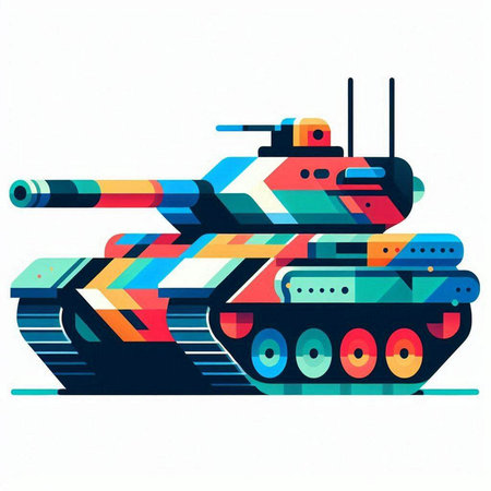 Illustration of a multi-colored tank on a white background.のイラスト素材
