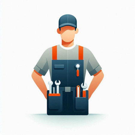 Vector illustration of a plumber with a toolbox in his handsのイラスト素材