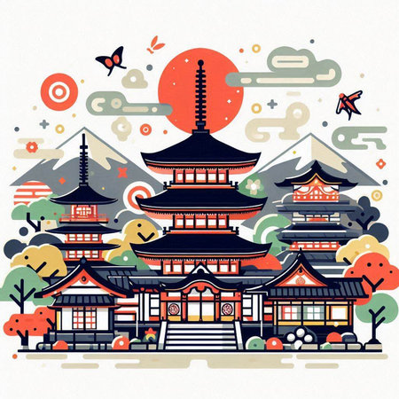 Kiyomizu-dera Temple in Kyoto, Japan. Vector illustration.のイラスト素材