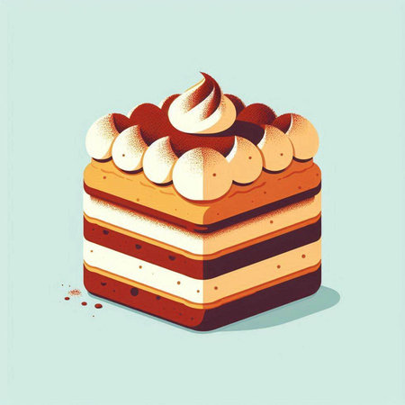 vector illustration of a piece of cake with whipped cream and chocolate chipsのイラスト素材