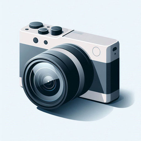 Retro camera with lens on a white background. Vector illustration.のイラスト素材