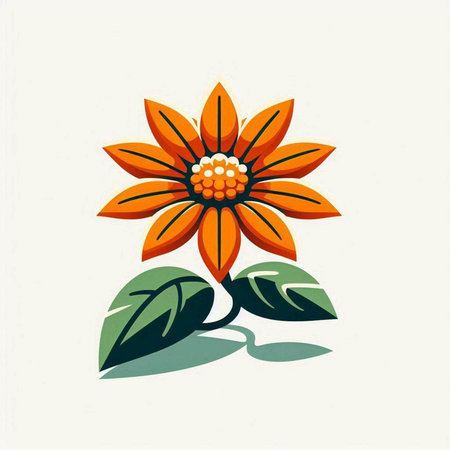 vector illustration of orange flower with green leaves on a white background.のイラスト素材