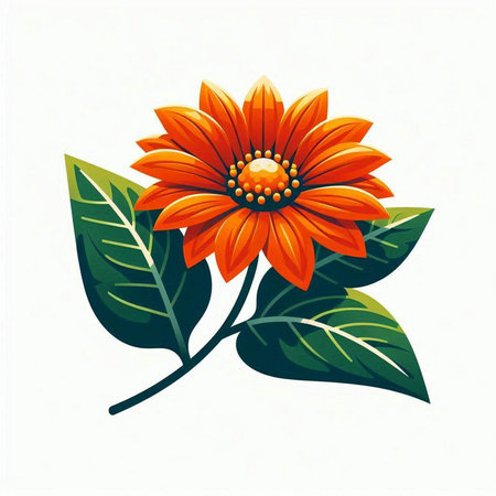 Orange flower with green leaves isolated on white background. Vector illustration.のイラスト素材