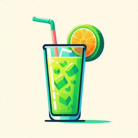 Cocktail with lime and ice. Vector illustration in cartoon style.のイラスト素材