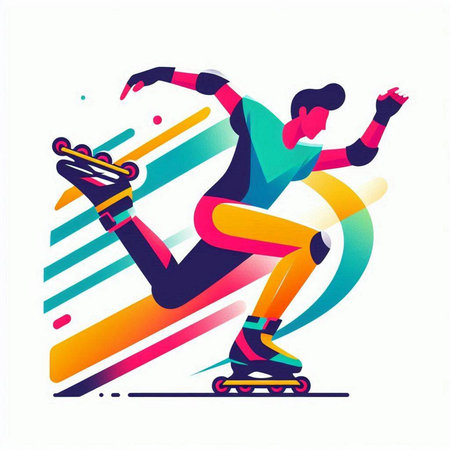 Roller skating, vector illustration. Colorful background with lines.のイラスト素材