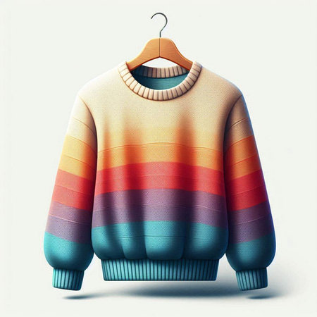 Colorful sweater on a hanger isolated on white background. 3d illustrationのイラスト素材