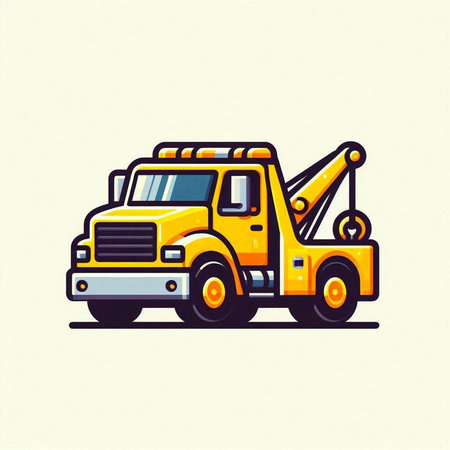 Tow truck icon. Vector illustration of a yellow tow truck.のイラスト素材