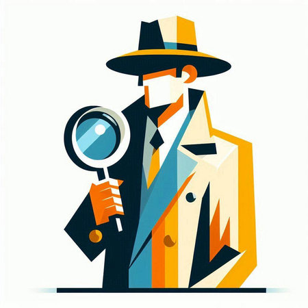 Vector illustration of detective with magnifying glass in flat design style.のイラスト素材