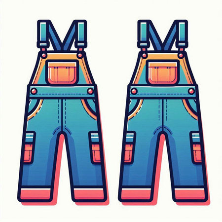 Illustration of a pair of work overalls on a white backgroundのイラスト素材