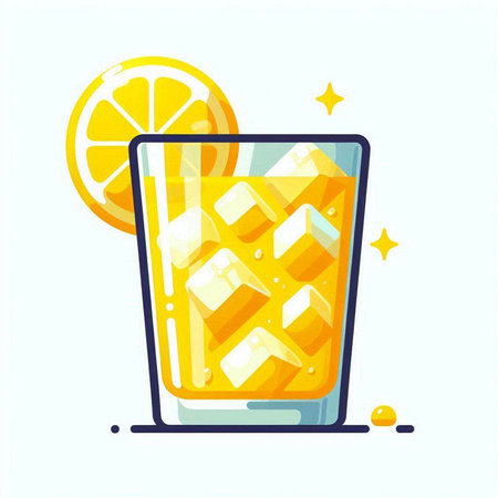 Cocktail with lemon and ice. Vector illustration in flat styleのイラスト素材
