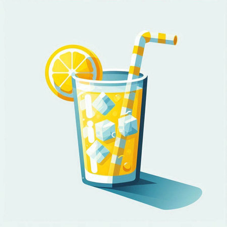 Cocktail with lemon, ice and straw. Vector illustration.のイラスト素材