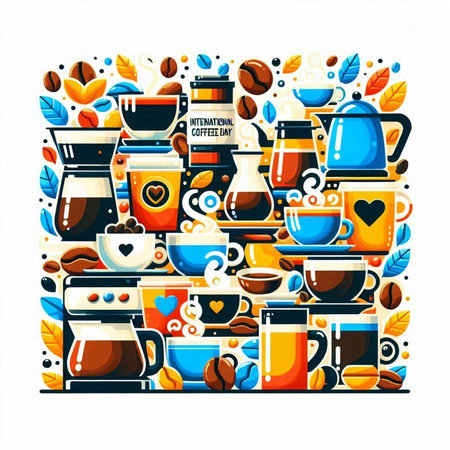 Coffee background with coffee icons. Vector illustration in flat styleのイラスト素材