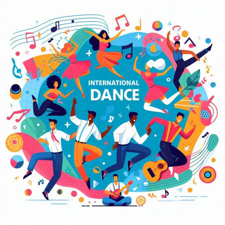 International Day of Dance, music festival. Vector illustration in flat styleのイラスト素材