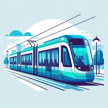 Modern high-speed tram on the city street. Vector illustration.のイラスト素材