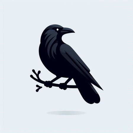 Crow sitting on a branch. Vector illustration of a bird.のイラスト素材